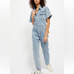 Free People Light Blue Denim Jumpsuit